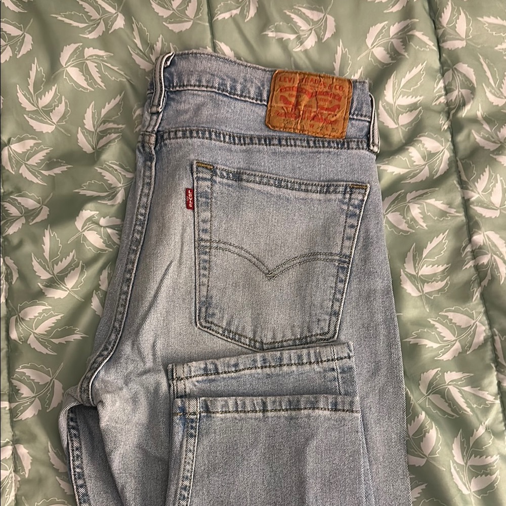 Levi's Blue Straight Jeans with Distressed Details